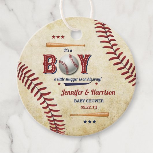 ボーイズヴィンテージ野球ベビーシャワー フェイバータグ (正面)