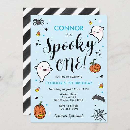 ボーイズ不気味ワンハロウィーン1回目の誕生日招待状 招待状 (正面/裏面)