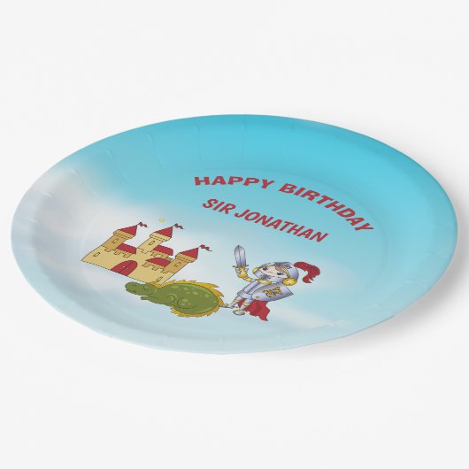 ボーイズ中世ナイトドラゴンバースデーパーティー ペーパープレート (アングル)