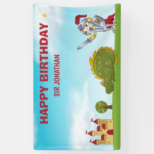 ボーイズ中世ナイトドラゴンバースデーパーティー 横断幕 (縦)