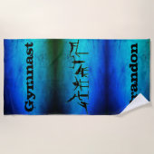 ボーイズ体操名前をカスタムするブルーグリーンビーチタオル ビーチタオル (正面)