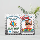 ボーイズ写真スーパーヒーロー4th誕生日招待状 招待状 (スタンド正面)