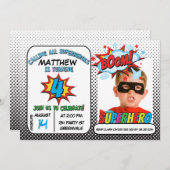 ボーイズ写真スーパーヒーロー4th誕生日招待状 招待状 (正面/裏面)
