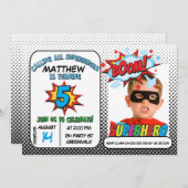 ボーイズ写真スーパーヒーロー5誕生日招待状 招待状 (正面/裏面)