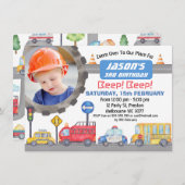 ボーイズ写真トランスポート誕生日パーティーへの招待 招待状 (正面/裏面)