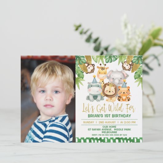 ボーイズ写真ワイルドワンサファリ1歳の招待状 招待状 (スタンド正面)