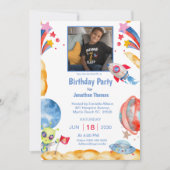 ボーイズ写真宇宙飛行士ブルーレッド 招待状 (正面)