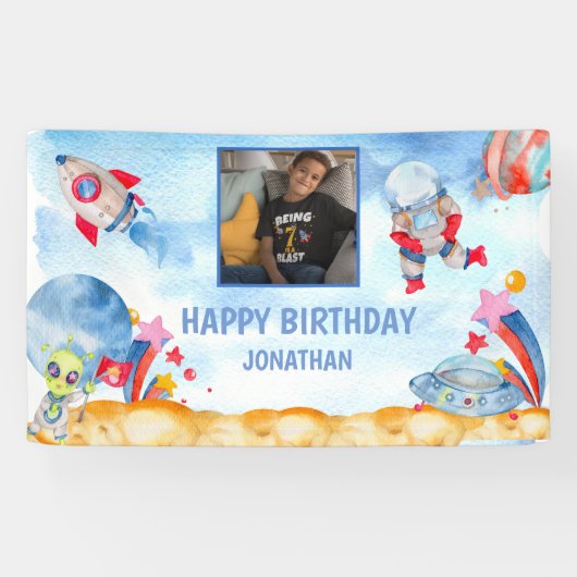 ボーイズ写真宇宙飛行士ブルーレッド 横断幕 (横)