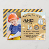 ボーイズ写真建築掘削機1st誕生日 招待状 (正面/裏面)