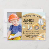 ボーイズ写真建築掘削機1st誕生日 招待状 (正面)