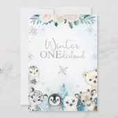 ボーイズ冬の動物ウィンターオンダーランド誕生日 招待状 (裏面)