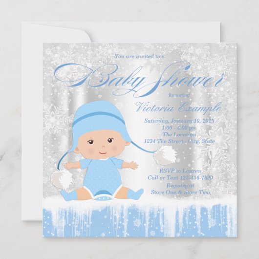 ボーイズ冬ワンダーランドスノースウィーンベビーシャワー招待状 招待状 (正面)