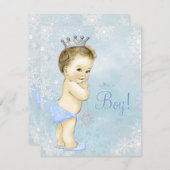 ボーイズ冬ワンダーランド青いスノーフレーク赤ちゃんシャワー 招待状 (正面/裏面)