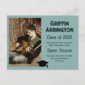 ボーイズ卒業写真ティール（緑がかった色）オープンハウスポストカード インビテーションポストカード (正面)