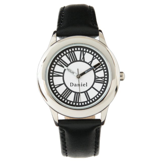 ボーイズ名を追加ブラックキッズウォッチパーソナライズされた(Black Kids) 腕時計 (正面)