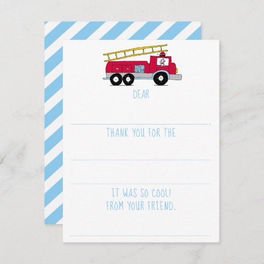 ボーイズ埋め込み消防車誕生日ありがとう ノートカード (正面/裏面)