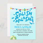 ボーイズ夏スプラッシュプールパーティー誕生日 招待状 (正面/裏面)