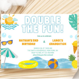 ボーイズ夏兄弟姉妹誕生日卒業ジョイント 招待状