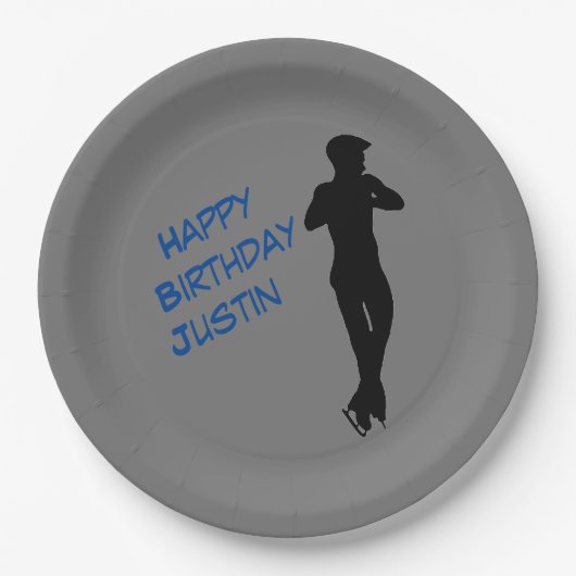 ボーイズ姿スケートで滑るハッピーバースデー紙プレート ペーパープレート (正面)