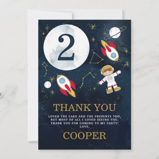 ボーイズ宇宙をテーマにした誕生日サンキューカード 招待状 (正面)