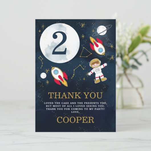 ボーイズ宇宙をテーマにした誕生日サンキューカード 招待状 (スタンド正面)