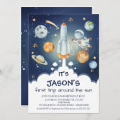 ボーイズ宇宙ファーストのまわりにトリップザサン誕生日 招待状 (正面/裏面)