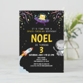 ボーイズ宇宙飛行士キャットブラック子供の誕生日 招待状 (スタンド正面)