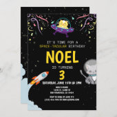 ボーイズ宇宙飛行士キャットブラック子供の誕生日 招待状 (正面/裏面)