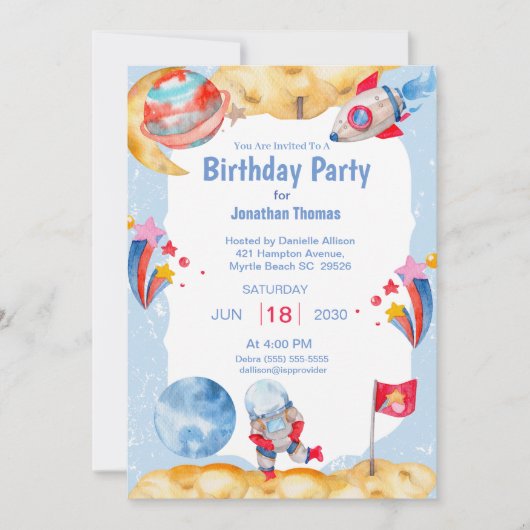 ボーイズ宇宙飛行士ブルーレッド招待状 招待状 (正面)