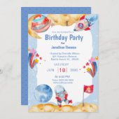 ボーイズ宇宙飛行士ブルーレッド招待状 招待状 (正面/裏面)