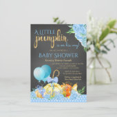 ボーイズ小さなかぼちゃチョークボード秋ベビーシャワー 招待状 (スタンド正面)