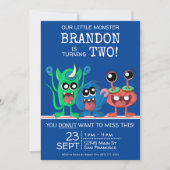 ボーイズ小さなモンスタードーナツ誕生日パーティーブルー 招待状 (正面)