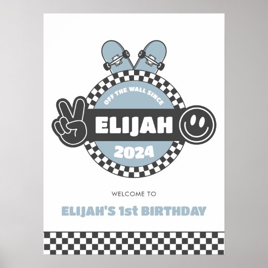 ボーイズ市松模様にススケートボードグルービーヒッピー誕生日 ポスター (正面)