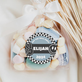 ボーイズ市松模様にススケートボードグルービーヒッピー誕生日 ラウンドシール