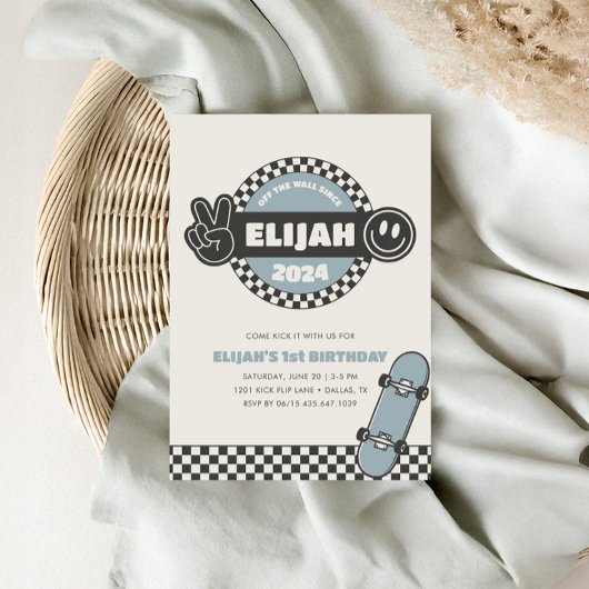 ボーイズ市松模様にススケートボードグルービーヒッピー誕生日 招待状