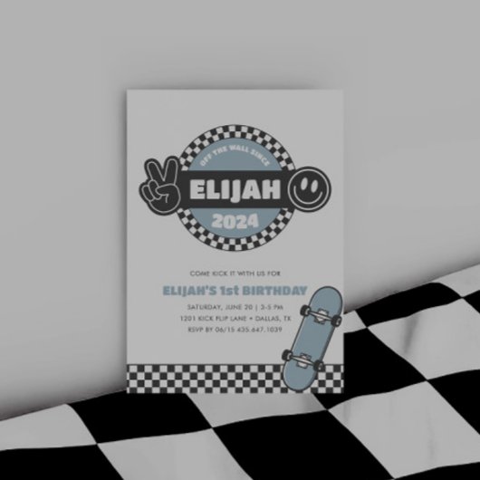 ボーイズ市松模様にススケートボードグルービーヒッピー誕生日 招待状