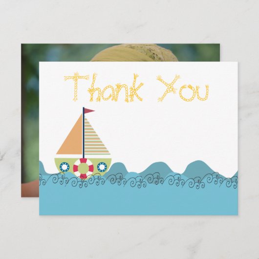ボーイズ帆船誕生日サンキューノートカード サンキューカード (正面/裏面)