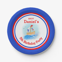 ボーイズ帆船5thバースデーカスタマイズプレート ペーパープレート