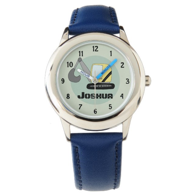 ボーイズ建築ディガー掘削機と名前キッズ 腕時計 (正面)