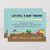 ボーイズ建築ビークルテーマ誕生日パーティー 招待状 (正面/裏面)