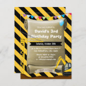 ボーイズ建築掘削機誕生パーティー 招待状 (正面/裏面)