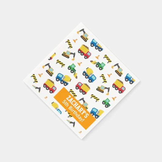 ボーイズ建築車パターンバースデーパーティー スタンダードカクテルナプキン (角)