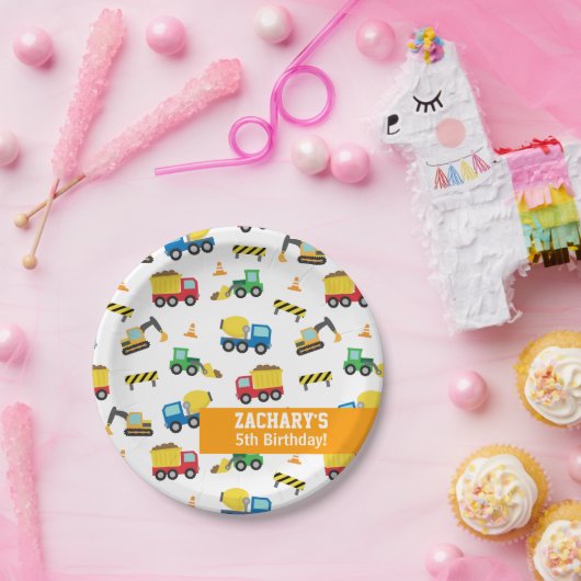 ボーイズ建築車パターンバースデーパーティー ペーパープレート (パーティー)