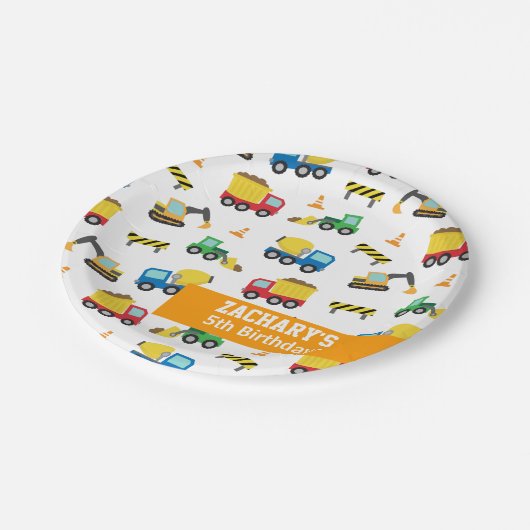 ボーイズ建築車パターンバースデーパーティー ペーパープレート (アングル)