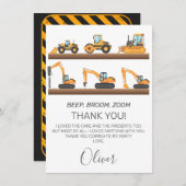 ボーイズ建築車両誕生日サンキューカード 招待状 (正面/裏面)