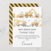 ボーイズ建築車両誕生日サンキューカード 招待状 (正面/裏面)