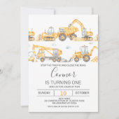 ボーイズ建築車両誕生日招待状 招待状 (正面)