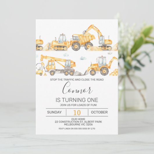 ボーイズ建築車両誕生日招待状 招待状 (スタンド正面)