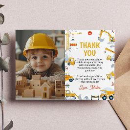 ボーイズ建築車誕生日写真 サンキューカード