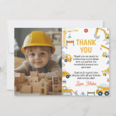 ボーイズ建築車誕生日写真 サンキューカード (正面)